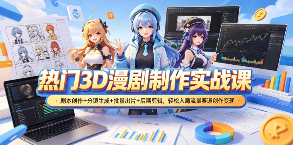 热门3D漫剧制作实战课，剧本创作+分镜生成+批量出片+后期剪辑，轻松入局流量赛道创作变现-知创网
