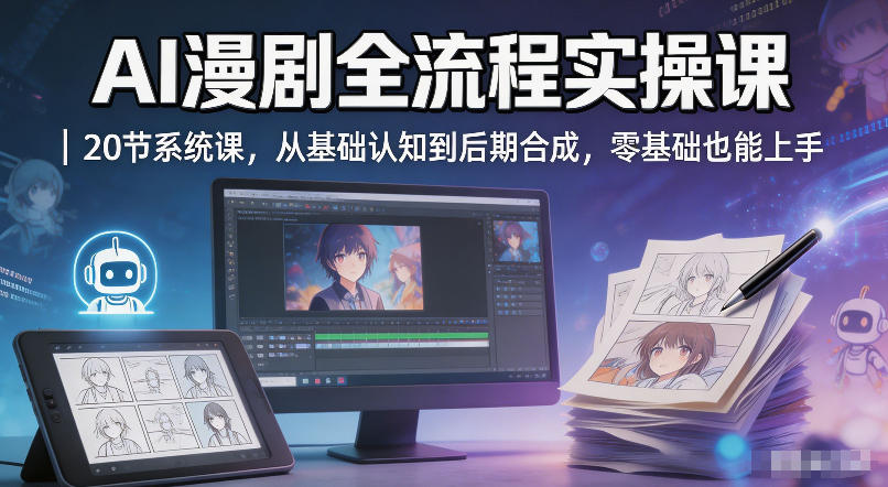 AI漫剧全流程实操课｜20节系统课，从基础认知到后期合成，零基础也能上手-知创网