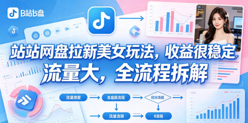 B站网盘拉新美女玩法，收益很稳定，流量大，全流程拆解-知创网