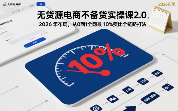 无货源电商不备货实操课2.0，2026年布局，从0到1全网最低10%费比全链路打法【更新26年5月】-知创网