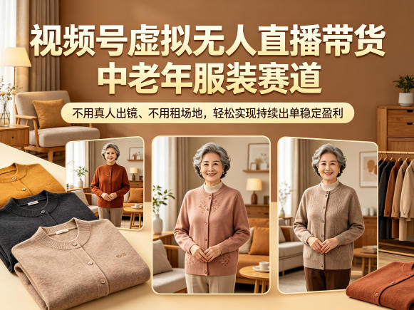 视频号虚拟无人直播带货中老年服装赛道，不用真人出镜、不用租场地，轻松实现持续出单稳定盈利-知创网