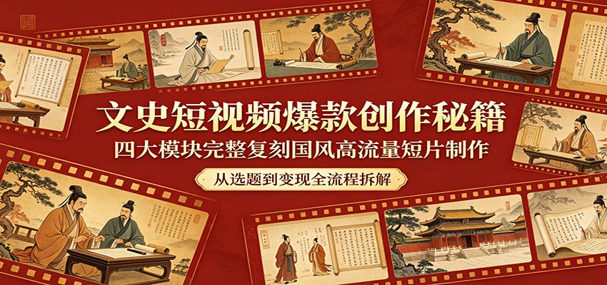 文史短视频爆款创作秘籍：四大模块完整复刻国风高流量短片制作-知创网