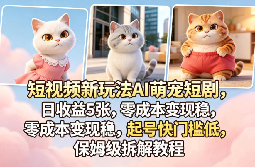 短视频新玩法AI萌宠短剧，日收益5张，零成本变现稳，起号快门槛低，保姆级拆解教程-知创网