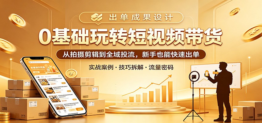 0基础玩转短视频带货：从拍摄剪辑到全域投流，新手也能快速出单-知创网