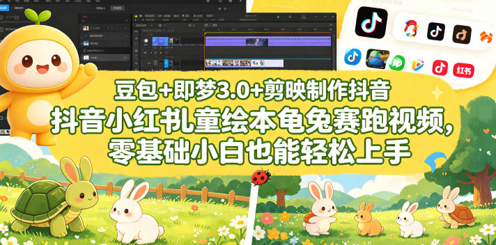 豆包＋即梦3.0+剪映制作抖音小红书儿童绘本龟兔赛跑视频，零基础小白也能轻松上手-知创网