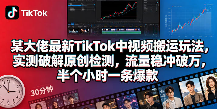 某大佬最新TikTok中视频搬运玩法,实测破解原创检测,流量稳冲破万,半个小时一条爆款-知创网