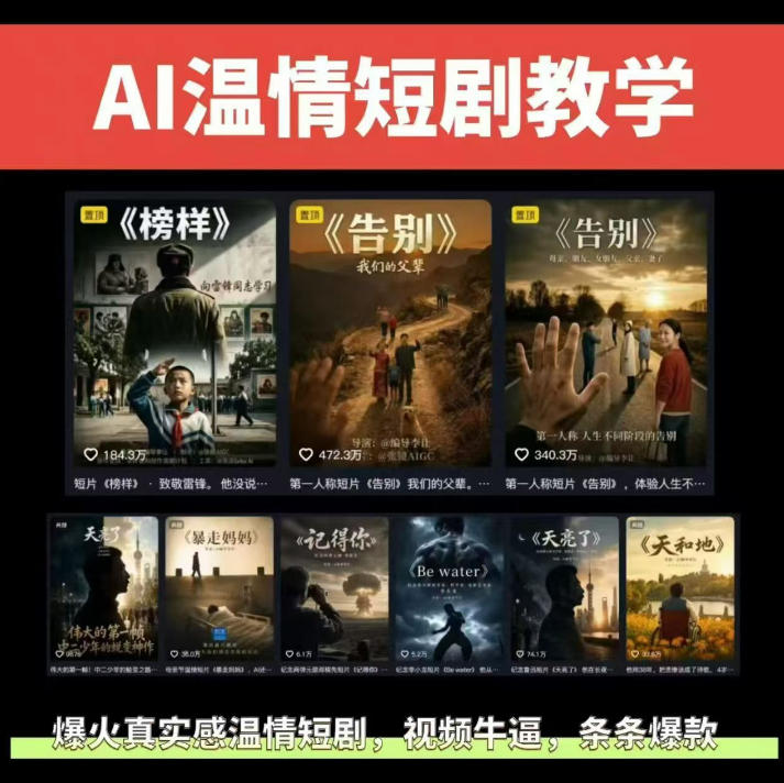 抖音58W粉丝博主的AI温情短剧玩法，条条爆款，伙伴计划+精选独家收益，商单收徒等-知创网