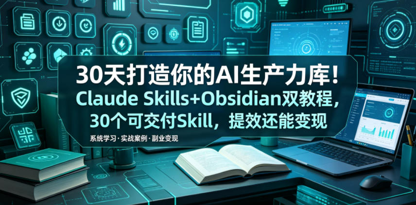 30天打造你的AI生产力库！Claude Skills+Obsidian 双教程，30 个可交付 Skill，提效还能变现-知创网
