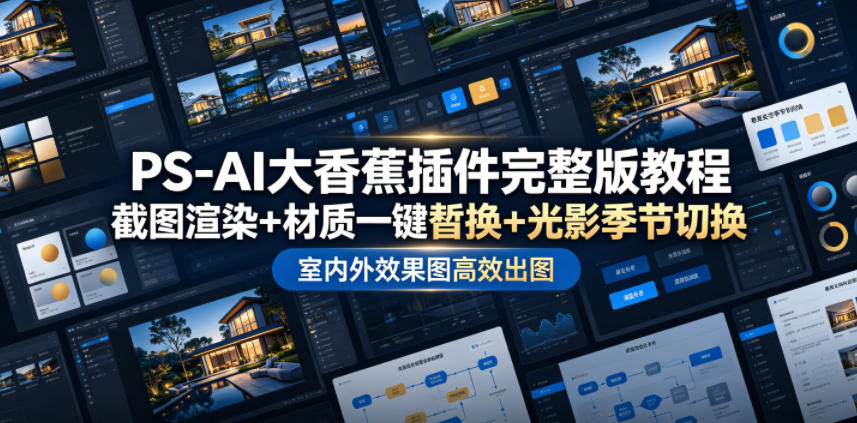 PS-AI大香蕉插件完整版教程，截图渲染+材质一键替换+光影季节切换，室内外效果图高效出图高阶课程-知创网