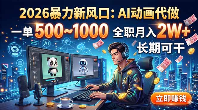 (18993期)2026暴力新风口:AI动画代做,一单500~1000,全职月入2W+,长期可干-知创网