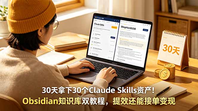 (18886期)30天拿下30个Claude Skills资产!Obsidian知识库双教程,提效还能接单变现-知创网