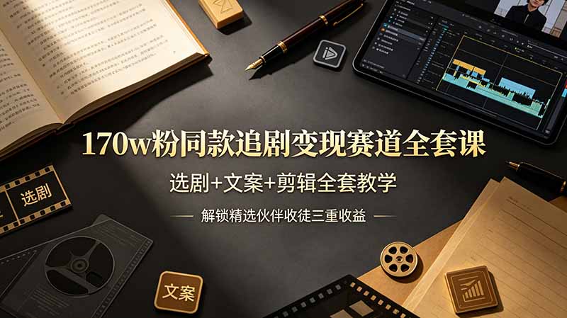 （19123期）170w粉博主同款追剧变现赛道全套课，选剧+文案+剪辑全套教学，解锁精选伙伴收徒三重收益-知创网
