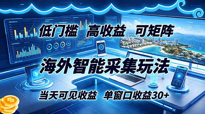 （18955期）海外智能采集玩法，低门槛高单价可矩阵，当天可见收益，单窗口30+-知创网