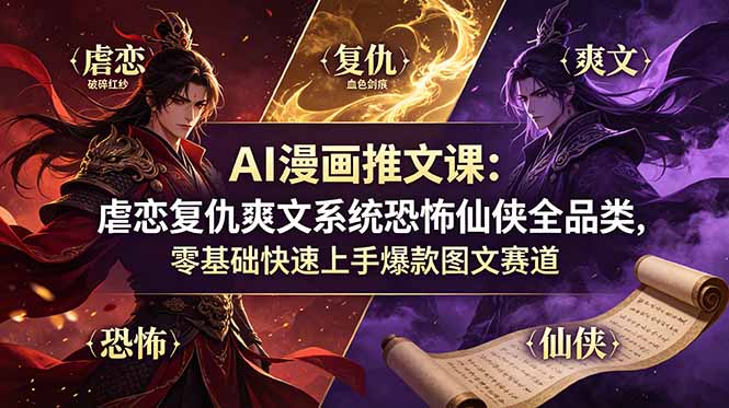 （19060期）AI漫画推文课：虐恋复仇爽文系统恐怖仙侠全品类，零基础快速上手爆款图文赛道-知创网