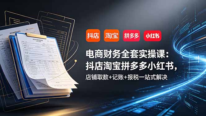（19001期）电商财务全套实操课：抖店淘宝拼多多小红书，店铺取数+记账+报税一站式解决-知创网