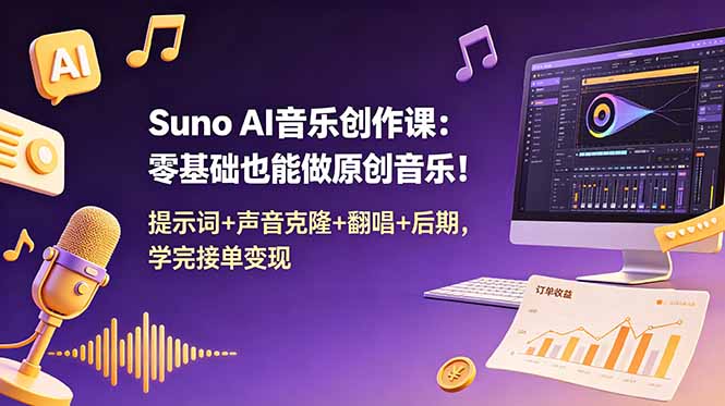 （18945期） Suno AI音乐创作课：零基础也能做原创音乐！提示词+声音克隆+翻唱+后期，学完接单变现-知创网