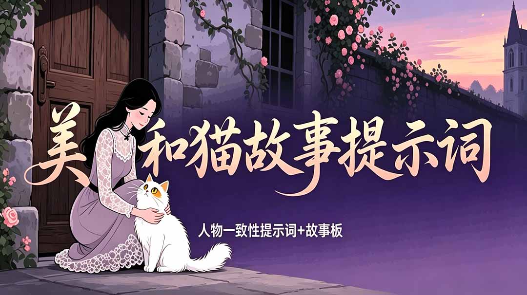 (18909期)美女和猫故事提示词,人物一致性提示词+故事板-知创网