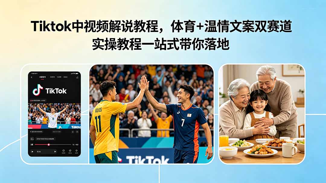 （18910期）Tiktok中视频解说教程，体育+温情文案双赛道实操教程一站式带你落地-知创网