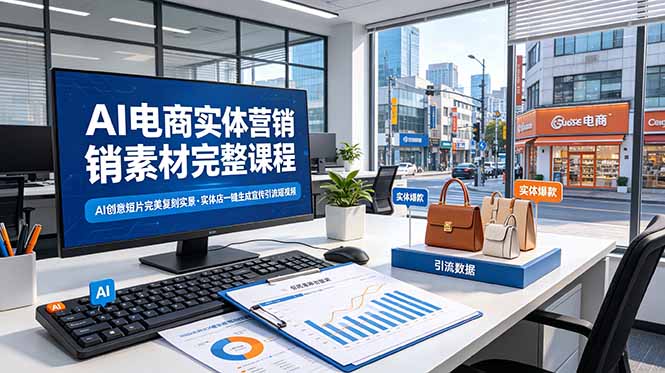 （19076期）AI电商实体营销素材完整课程，AI创意短片完美复刻实景，实体店一键生成宣传引流短视频-知创网