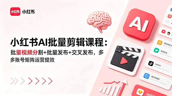（18959期）小红书AI批量剪辑课程：批量视频分割+批量发布+交叉发布，多账号矩阵运营提效-知创网