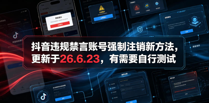 (19015期)抖音违规禁言账号强制注销新方法,更新于26.6.23,有需要自行测试-知创网