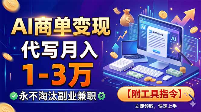 （19102期）AI商单变现，靠代写月入1-3万，永不淘汰副业兼职【附工具指令】-知创网