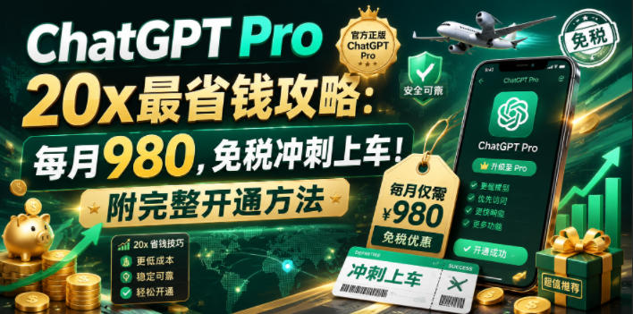 （18790期）ChatGPT Pro 20x 最省钱攻略：每月980，免税冲刺上车！附完整开通方法-知创网