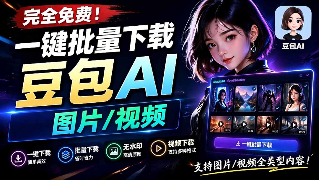 （19107期）Github最新发布！一键批量下载豆包AI无水印图片/视频，简单易用，自动解析提示词，doubao-downloader-知创网