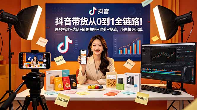 （18963期）抖音带货从0到1全链路！账号搭建+选品+原创拍摄+混剪+投流，小白快速出单-知创网