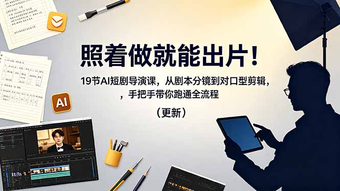 （18694期）照着做就能出片！19节AI短剧导演课，从剧本分镜到对口型剪辑，手把手带你跑通全流程（更新）-知创网