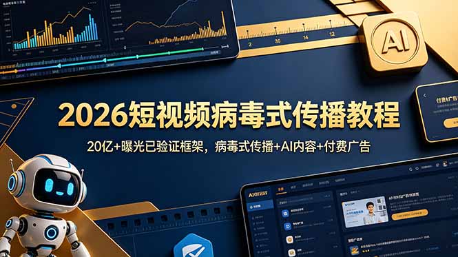 (18986期)2026短视频病毒式传播教程:20亿+曝光已验证框架,病毒式传播+AI内容+付费广告-知创网