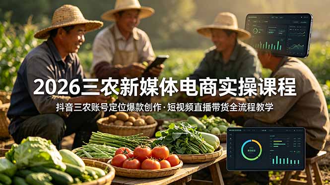 (18991期)2026三农新媒体电商实操课程:抖音三农账号定位爆款创作,短视频直播带货全流程教学-知创网
