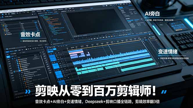 （18867期）剪映从零到百万剪辑师！音效卡点+AI旁白+变速情绪，Deepseek+剪映口播全链路，剪辑效率翻3倍-知创网