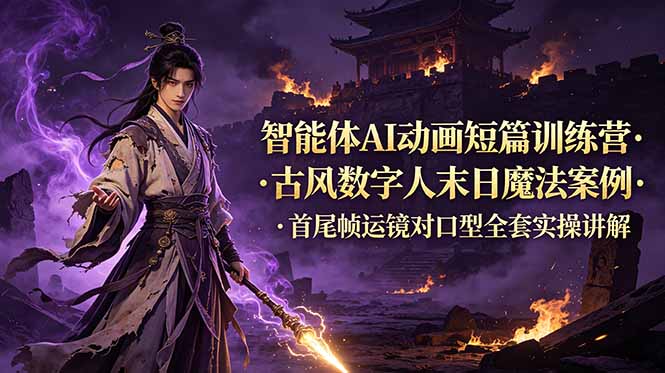 （19114期）智能体AI动画短篇训练营-更新，古风数字人末日魔法案例，首尾帧运镜对口型全套实操讲解-知创网