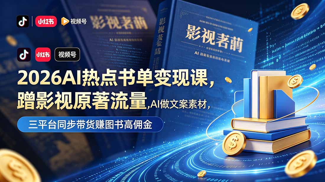 （18727期）2026AI热点书单变现课，蹭影视原著流量，AI做文案素材，三平台同步带货赚图书高佣金-知创网