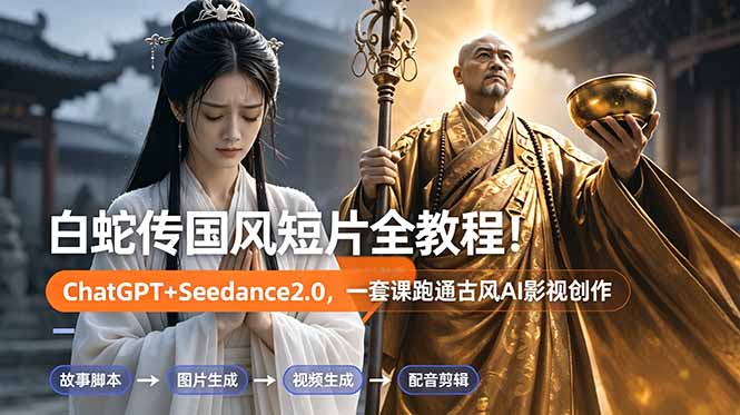 （18737期）白蛇传-国风短片全教程！ChatGPT+Seedance2.0，一套课跑通古风AI影视创作-知创网