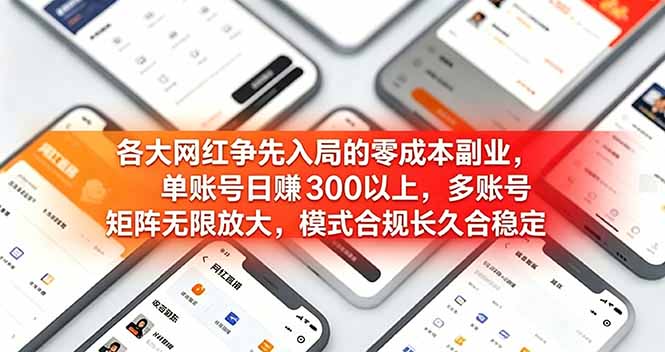 （19092期）各大网红争先入局的零成本副业，单账号日赚 300 以上，多号矩阵可放大，模式合规长久稳定！-知创网