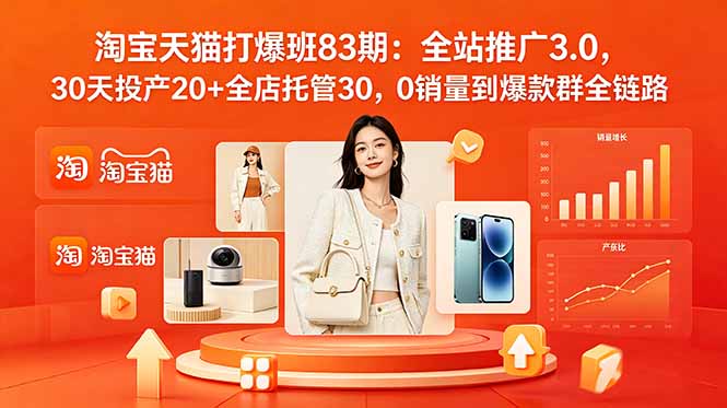 (18920期)2026淘宝天猫打爆班83期:全站推广3.0,30天投产20+全店托管30,0销量到爆款群全链路-知创网