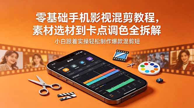 （18750期）零基础手机影视混剪教程，素材选材到卡点调色全拆解，小白跟着实操轻松制作爆款混剪短片-知创网