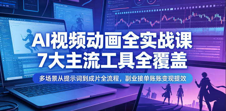 AI视频动画全实战课，7大主流工具全覆盖，多场景从提示词到成片全流程，副业接单账号变现提效-知创网