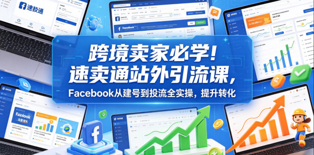 跨境卖家必学!速卖通站外引流课,Facebook从建号到投流全实操,提升转化-知创网