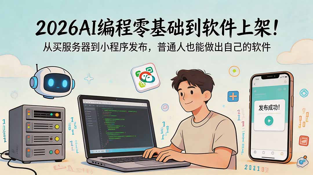 （18905期）2026AI编程零基础到软件上架！从买服务器到小程序发布，普通人也能做出自己的软件-知创网