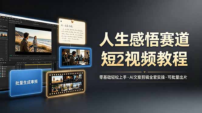（19115期）人生感悟赛道短视频教程，零基础轻松上手，AI文案剪辑全套实操可批量出片-知创网