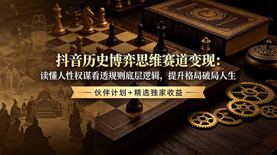 （19116期）抖音历史博弈思维赛道变现：读懂人性权谋看透规则底层逻辑，提升格局破局人生，伙伴计划+精选独家收益-知创网