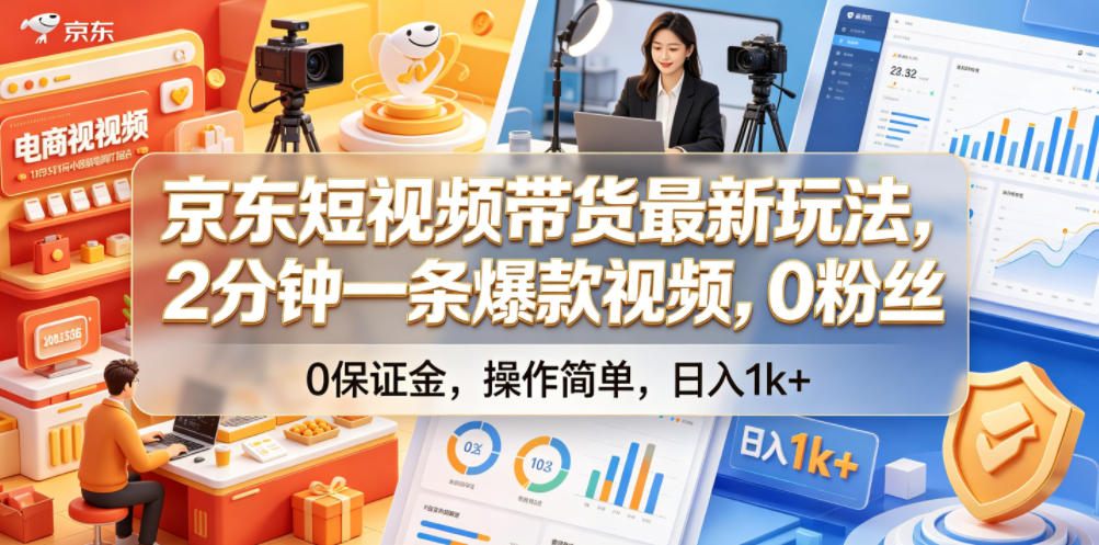 京东短视频带货最新玩法，2分钟一条爆款视频，0粉丝，0保证金，操作简单，日入1k+【揭秘】-知创网