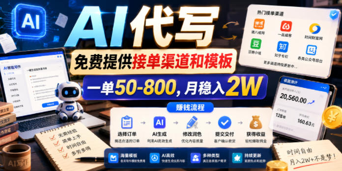 AI代写，免费提供接单渠道和模板，一单50-800，月稳入2W【揭秘】-知创网