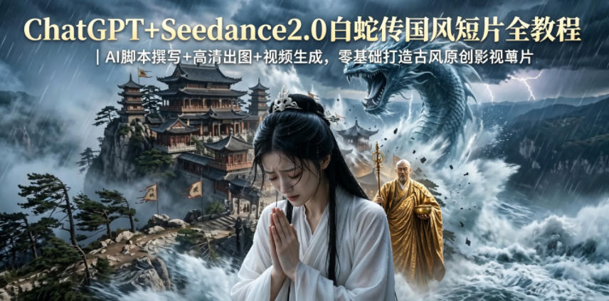 ChatGPT+Seedance2.0白蛇传国风短片全教程｜AI脚本撰写+高清出图+视频生成，零基础打造古风原创影视短片-知创网