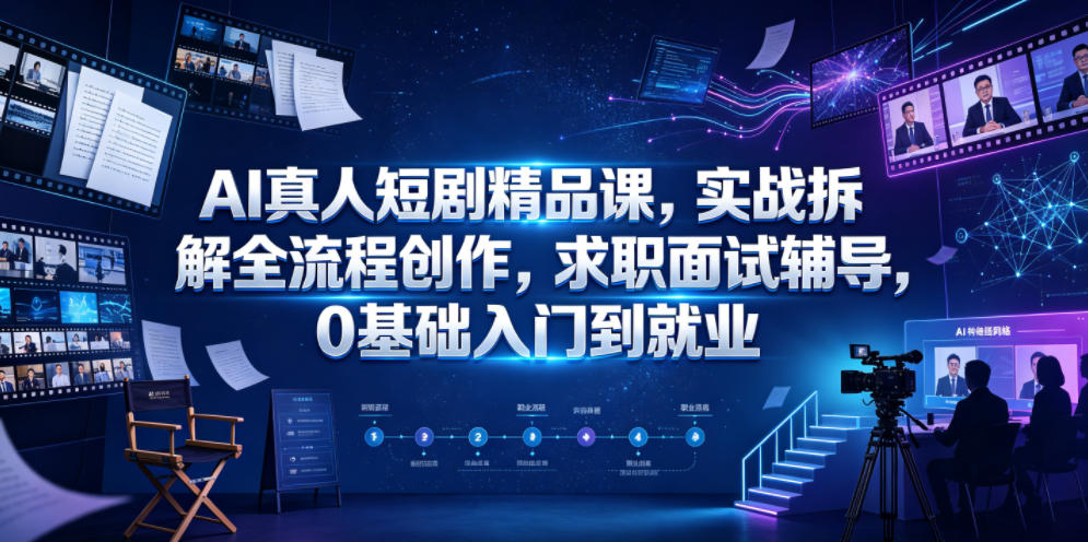 AI真人短剧精品课，实战拆解全流程创作，求职面试辅导，0基础入门到就业-知创网