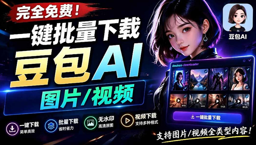 Github最新发布！一键批量下载豆包AI无水印图片/视频，简单易用，自动解析提示词-知创网