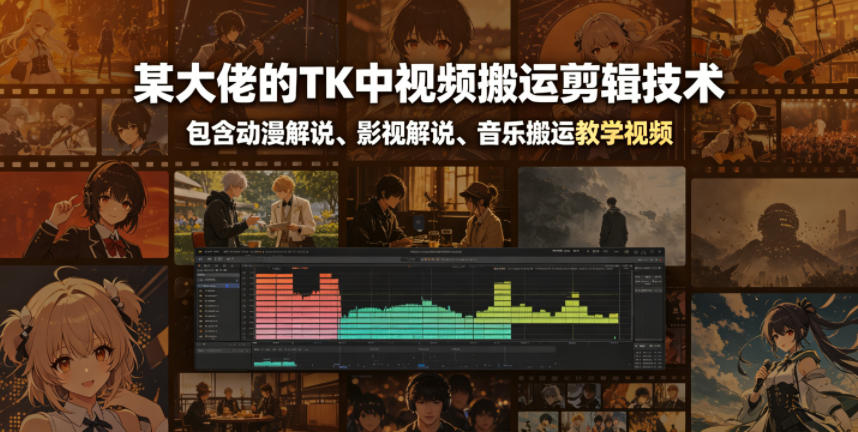 某大佬的TK中视频搬运剪辑技术，包含动漫解说、影视解说、音乐搬运教学视频-知创网